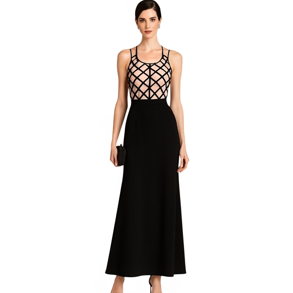 Hot & Delicious Black and Nude Maxi Dress. Size S.